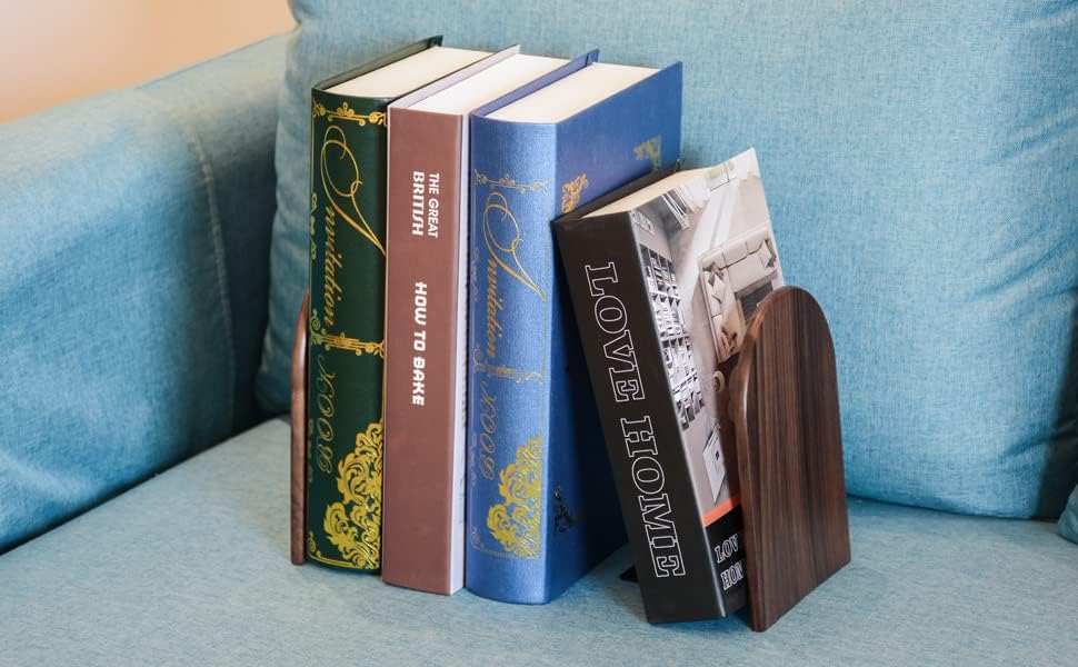 Large Bookend Hold Heavy Books- 7x4x5in 2 Pack Wood Bookends for Heavy Books Heavy Duty Walnut Book Ends for Men Wood Bookends for Office Desk Non-Skid