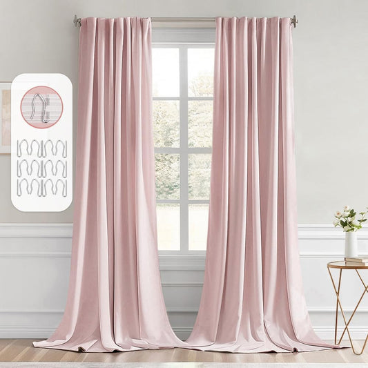 MIULEE Baby Pink Back Tab Blackout Curtains 96 Inch Long 2 Panels Set for Living Room Bedroom, Rod Pocket/Pinch Pleated Long Thermal Insulated Room Darkening Light Blocking Floor to Ceiling Drapes