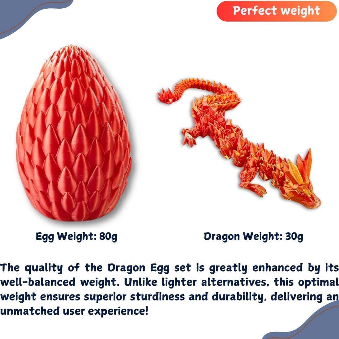 3D Printed 12” Articulated Crystal Dragon Inside 5.1” Egg - Unique Collectible, Fidget Toy, Fantasy Home & Office Desk Decor (Laser Red)