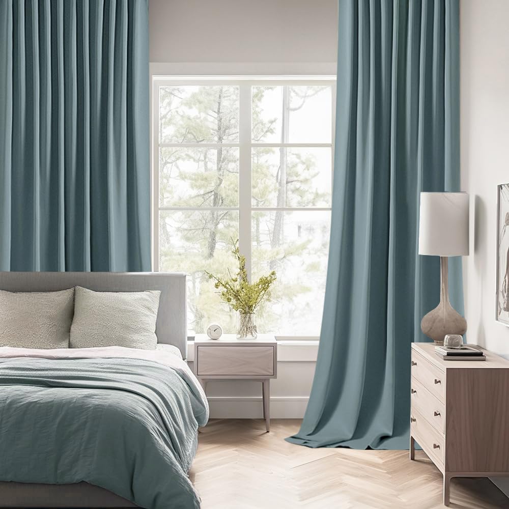 MIULEE Greyish Blue Back Tab Blackout Curtains 102 Inch Long 2 Panels Set for Bedroom, Rod Pocket/Pinch Pleated Thermal Insulated Living Room Darkening Light Blocking Floor to Ceiling Drapes