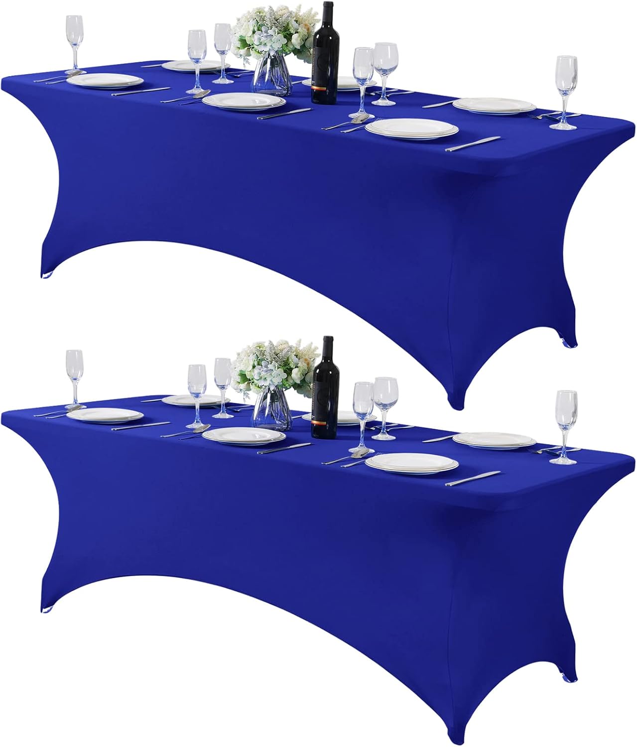 2Pack Spandex Table Cover for 8FT or 4ft or 6ft Table Universal Fitted Stretch Tablecloth for Party, Banquet, Wedding and Events-Royal Blue
