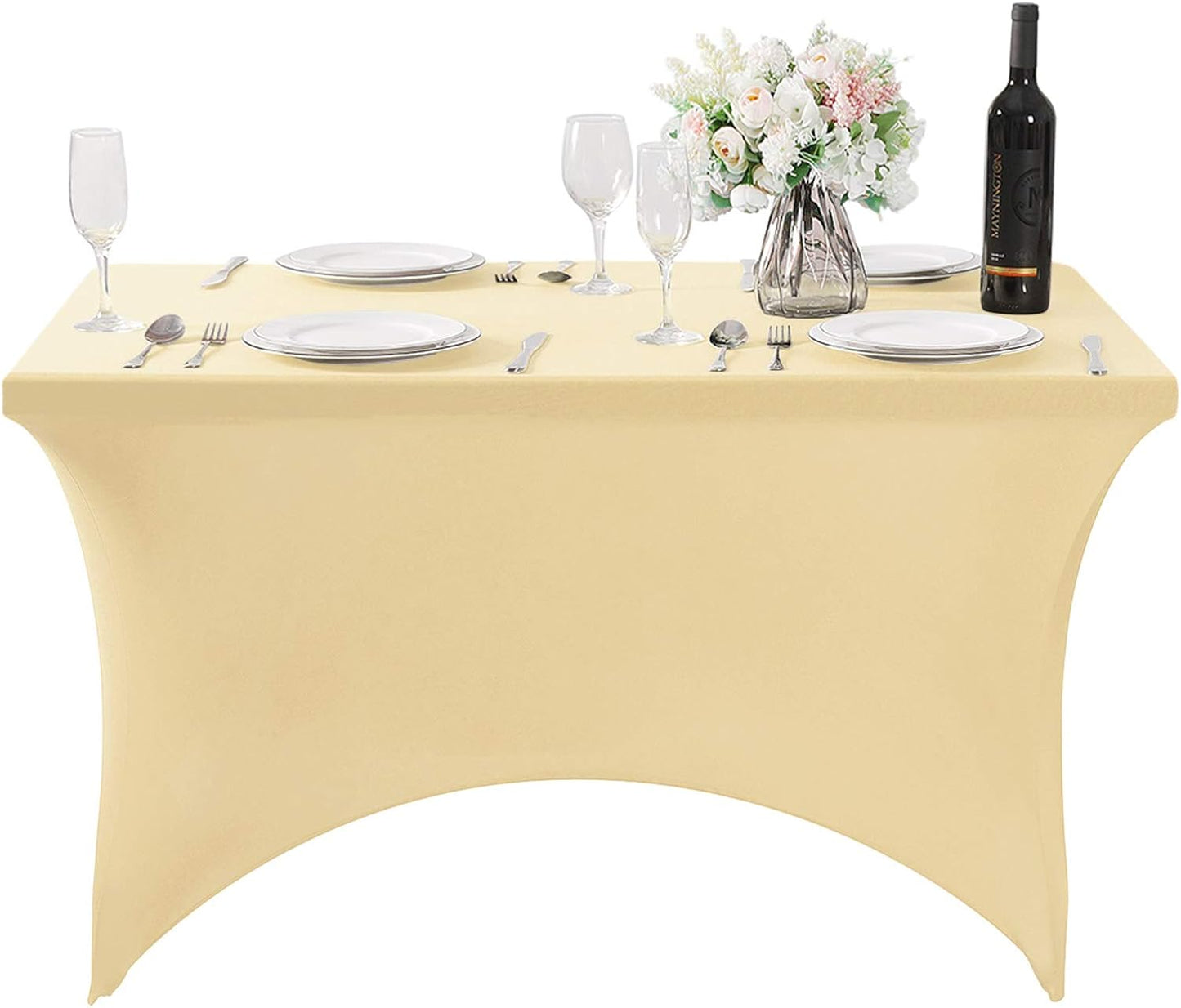 Spandex Table Cover for 4FT or 6ft or 8ft Table Universal Fitted Stretch Tablecloth for Party, Banquet, Wedding and Events-Champagne
