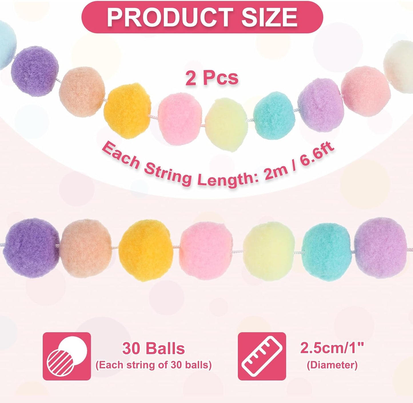PATIKIL 13Ft Pom Pom Garland Decorations, 2Pcs Colorful Felt Ball Garland Banner Cute Rainbow Pompom Hanging Decorations for Tree Ornaments Homes Decor, 10 Colors