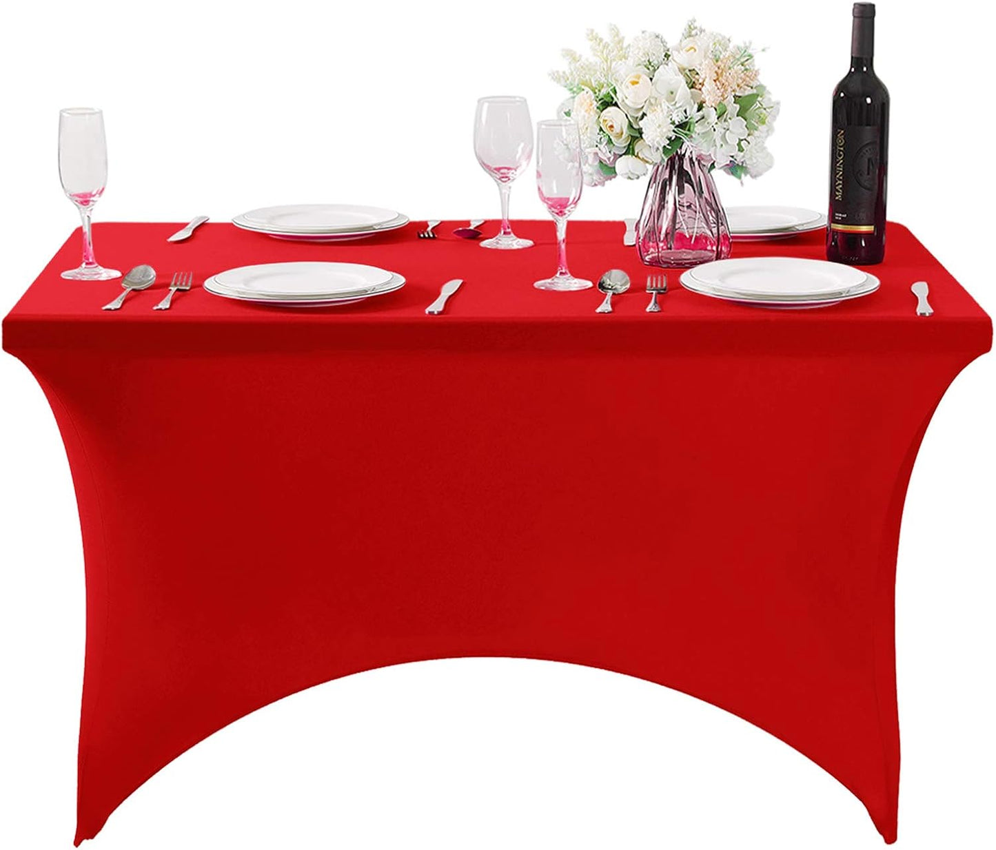 2Pack Spandex Table Cover for 4FT or 6ft or 8ft Table Universal Fitted Stretch Tablecloth for Party, Banquet, Wedding and Events-Red