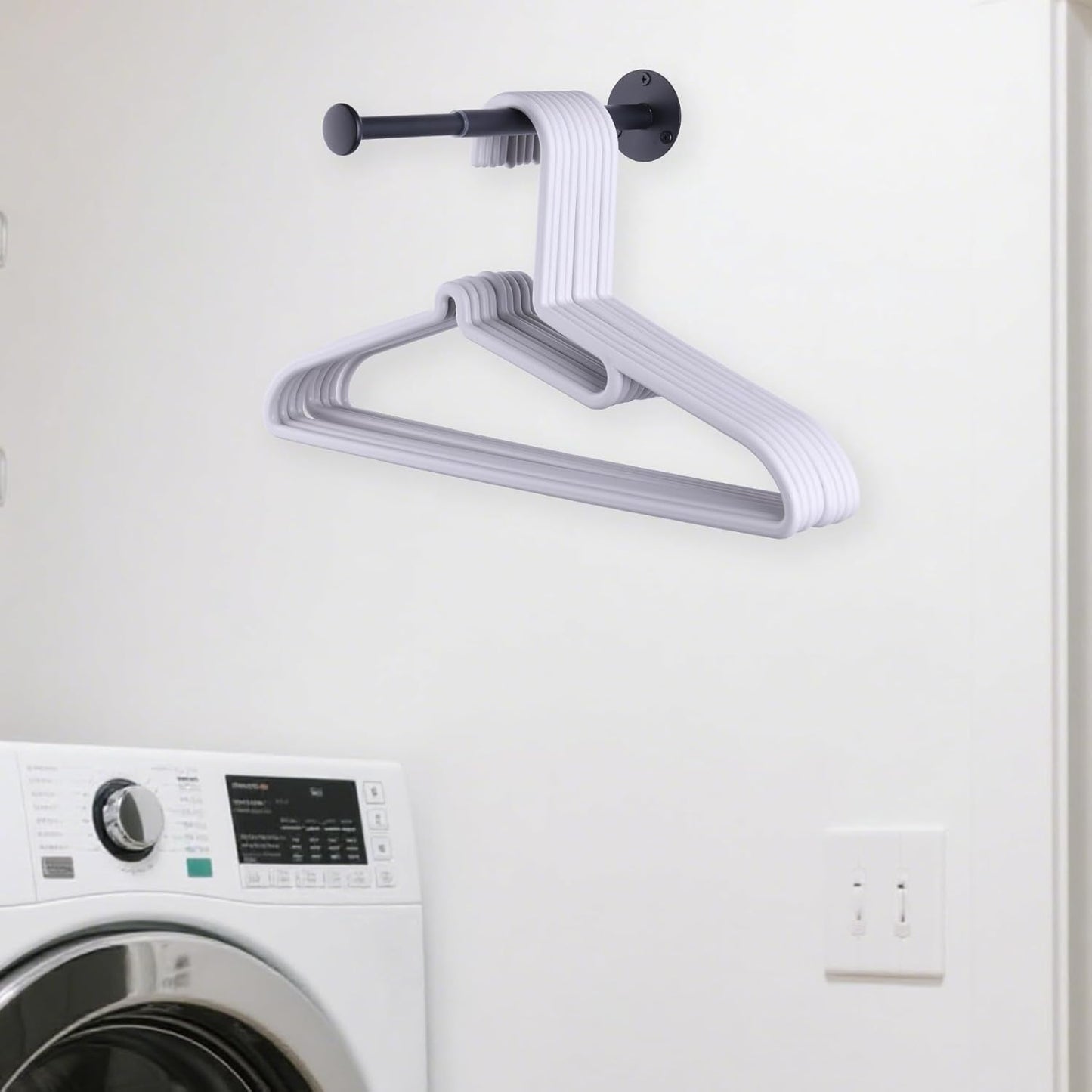 2 Pack Retractable Hanger Holder for Laundry Room, Wall Mount Organizer Rack for Lightweight Clothes, Space Saving Laundry Hook Rod, Keep Empty Hangers Handy, Black