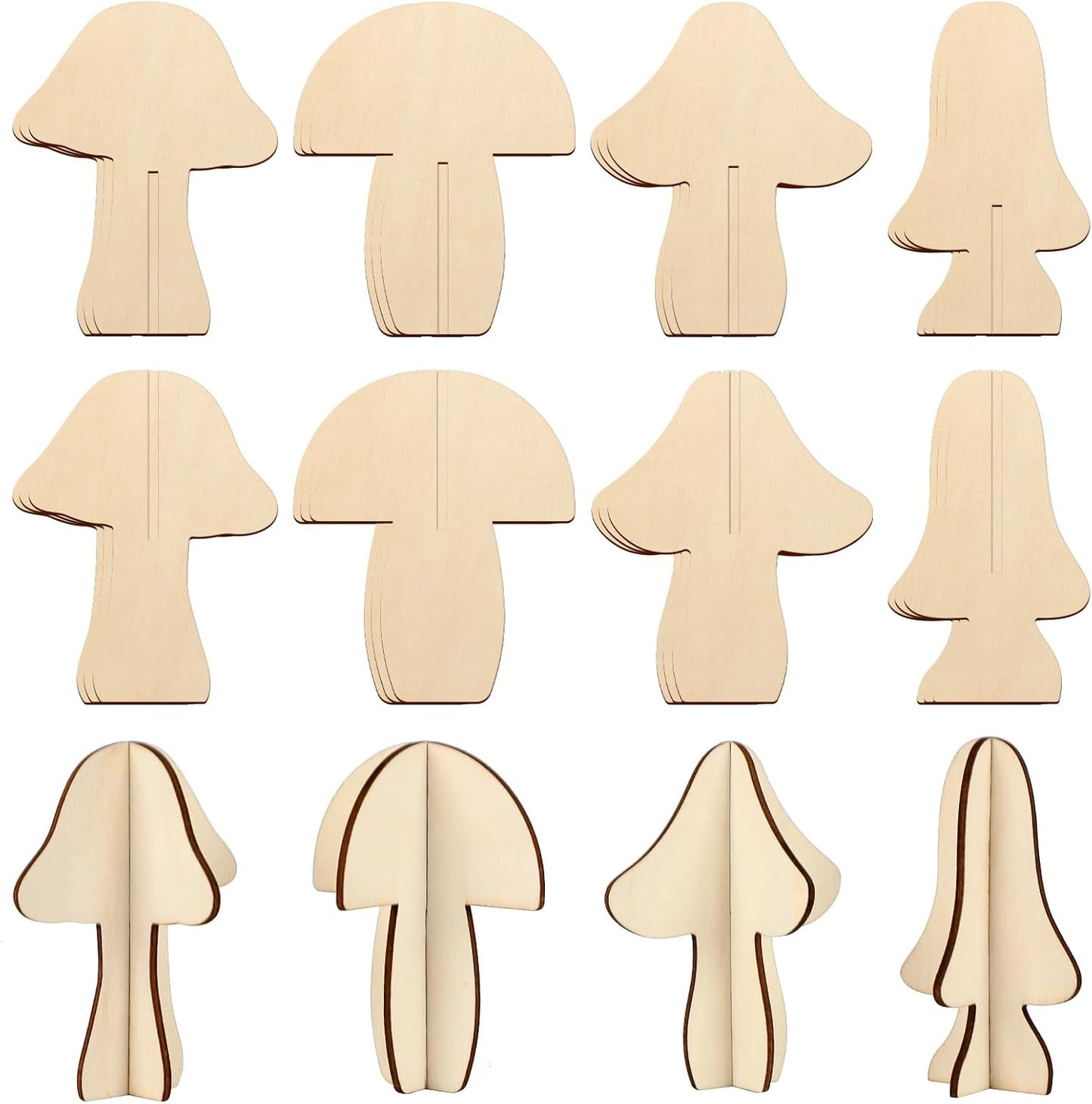 COCHIE DIY 3D Mushroom Spring Wood Crafts to Paint for Kids Adults, Paintable Unfinished Wooden Slices for Craft, Mushrooms Cutouts Ornaments for Painting Decorations (24 PCS)
