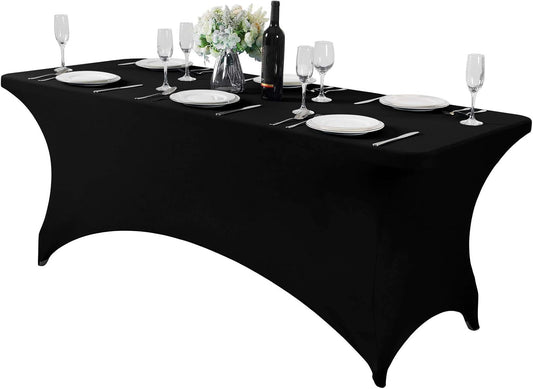 Spandex Table Cover for 6Ft or 4fT or 8ft Table Universal Fitted Stretch Tablecloth for Party, Banquet, Wedding and Events-Black