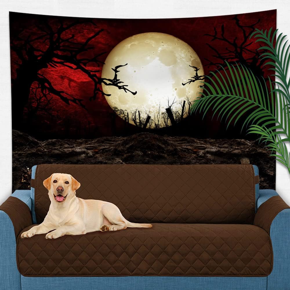 SHRAPHY Moon Tapestry Scary Graveyard Scarlet Sky Tapestry Large 100x90 Inches Halloween Art Wall Hanging Tapestry for Bedroom GTLSUH1209