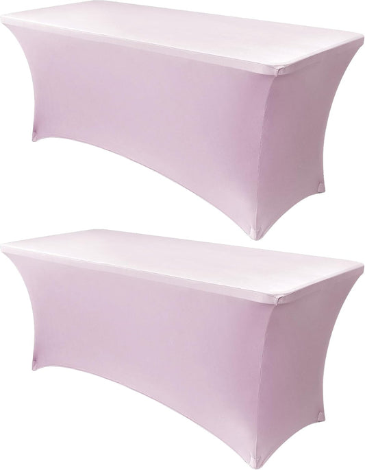 Obstal 8Ft Stretch Spandex Table Cover for Standard Folding Tables - 2 Pack Universal Rectangular Fitted Tablecloth for Party, Banquet, Events, Trade Show (Light Pink, 96L x 30W x 30H Inches)