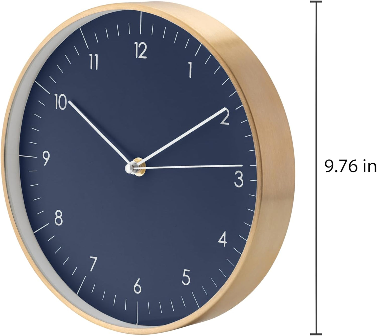 LUUK LIFESTYLE Modern Quartz Wall Clock with Silent Movement, Scandinavian Design, Kitchen and Living Room Clock, Gift idea, Trendy Home Decor, 10 inch, in Dark Blue and Gold