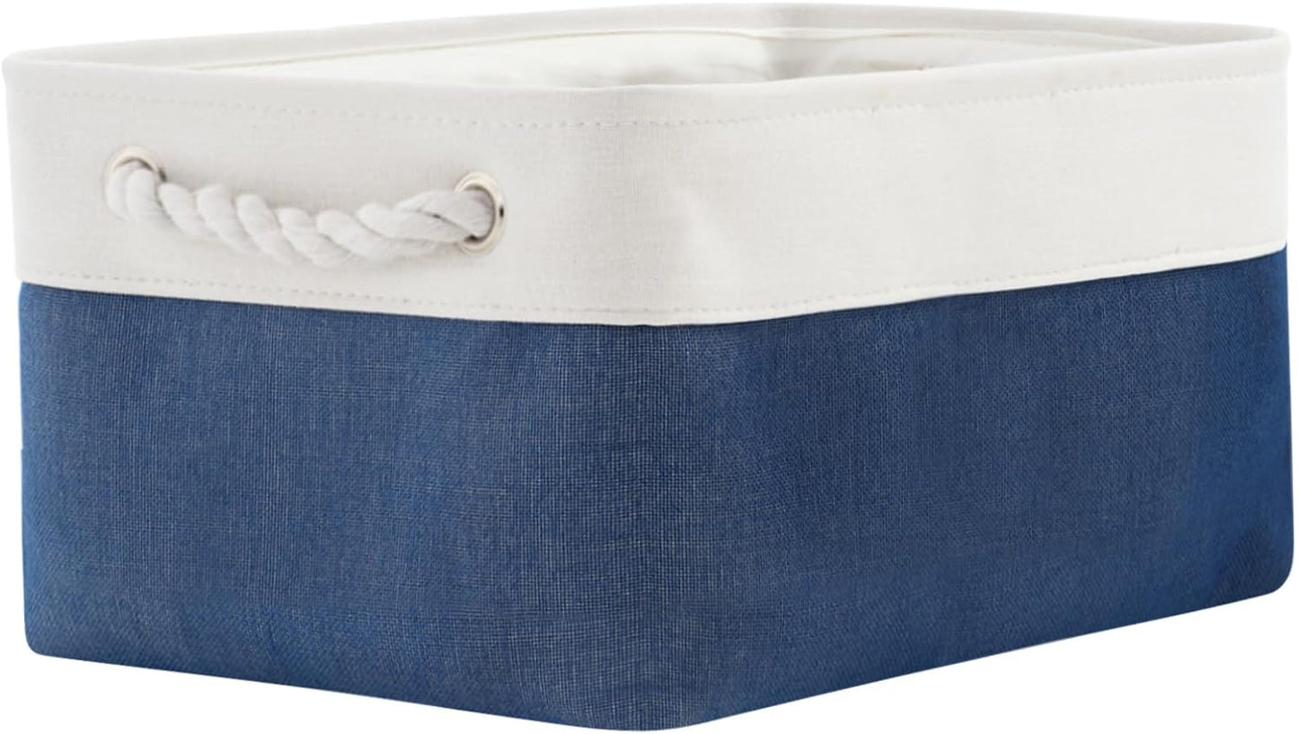 TheWarmHome Storage Bins for Shelves - 1 Pack 13.8x9.7x6.7 inch Collapsible Storage Basket for Organizing, Dog Toy Bin for Closet Organizer laundry Cloth Nursery (White & Jean Blue)