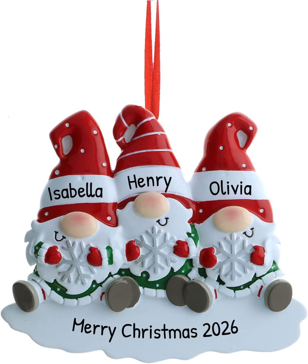 3D Gnome Family of 3 Christmas Ornament 2025 Personalized Family Christmas Ornaments 2025 | Snowflakes Personalized Tree Ornaments Customizable Gifts Holiday Santa Hat Gnomes of Three Ornament
