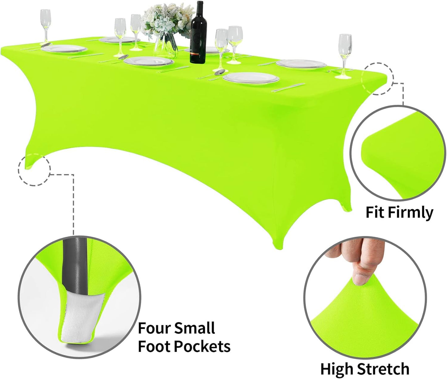 Spandex Table Cover for 8FT or 4ft or 6ft Table Universal Fitted Stretch Tablecloth for Party, Banquet, Wedding and Events-Neon Lemon