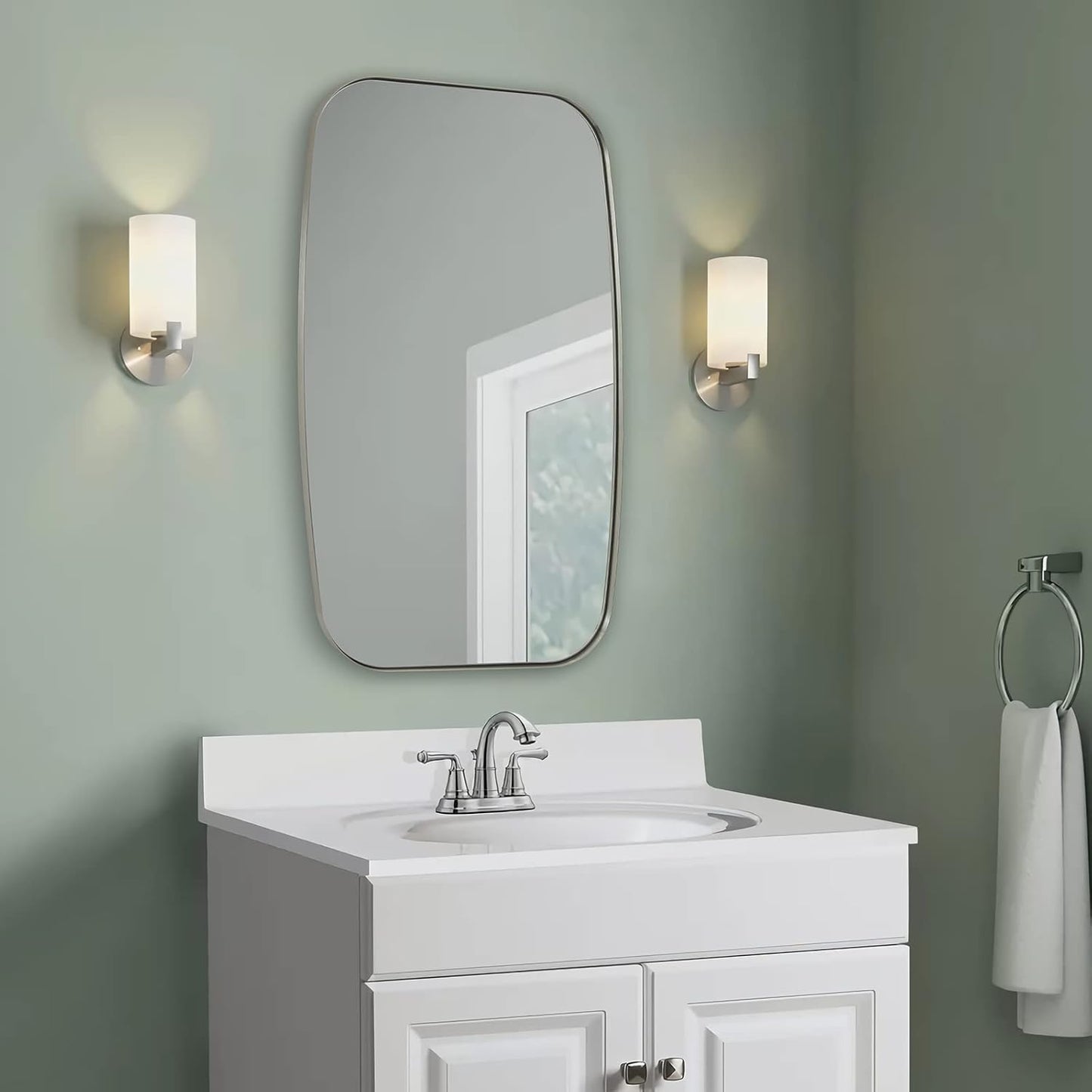 ANDY STAR Brushed Nickel Mirror, 24x32’’ Oval Mirror for Bathroom, Brushed Nickel Oblong Bathroom Mirror for Over Sink, Modern Anti Rust Silver Vanity Mirror
