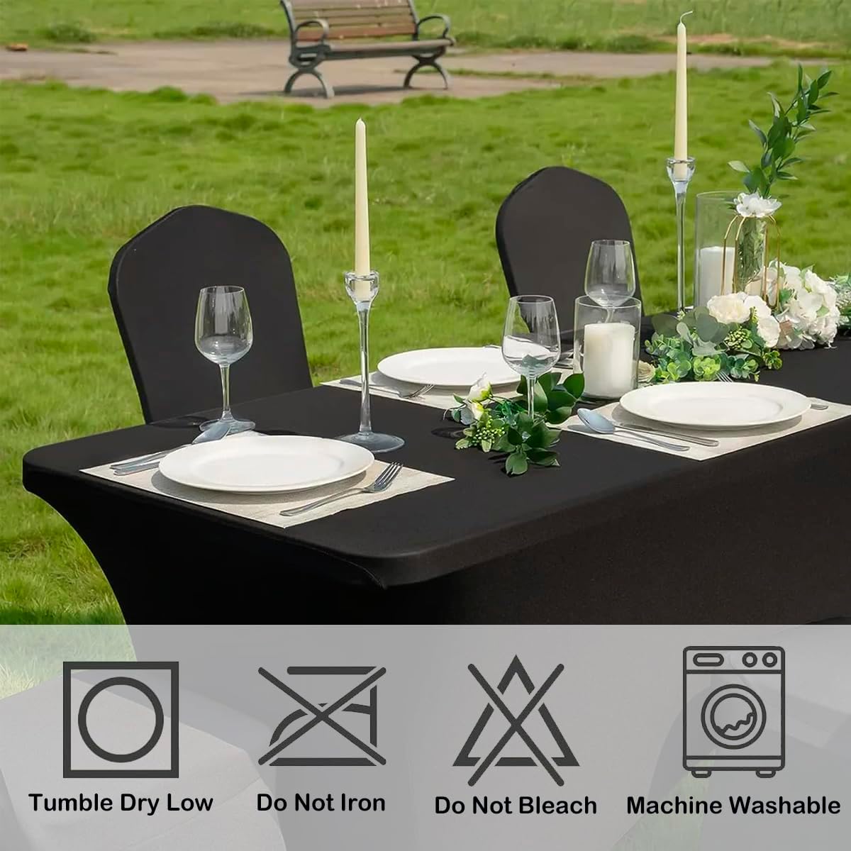 Craft And Party 2 Pack 8ft Black Spandex Tablecloth – Fitted Stretch Cover – Universal Fit for Folding Tables – Wrinkle-Free, Washable – Ideal for Parties, Weddings, Events