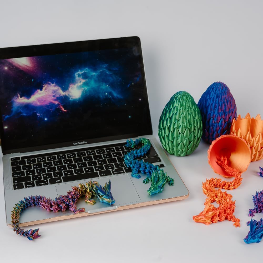 3PCS 3D Printed 12” Articulated Crystal Dragon Inside 5.1” Egg – Fantasy Collectible, Fidget Toy & Stocking Easter Basket Stuffers for Home & Office Decor (3PCS-Egg)