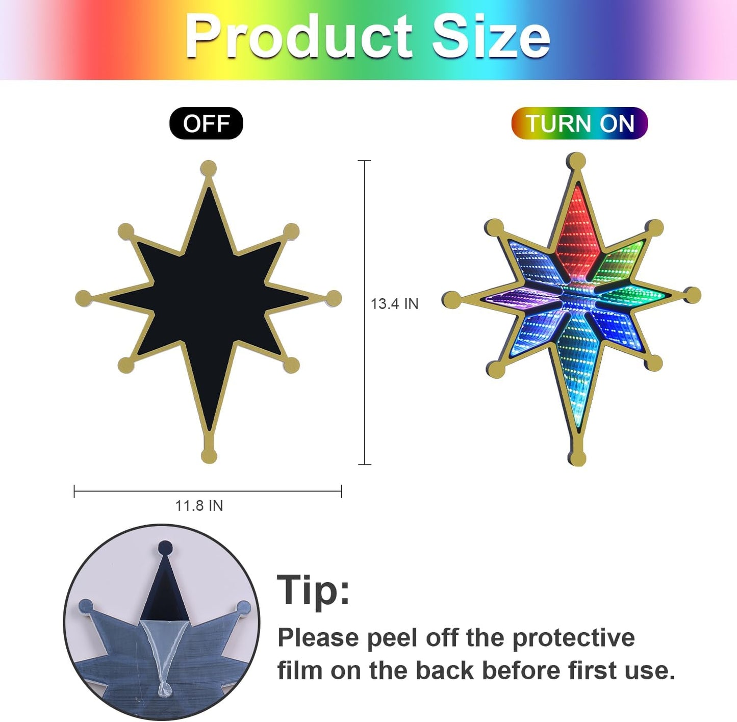 MEETYAMOR Christmas Tree Topper, 13" 130 LEDs RGB Color Change Lighted 8-Point Star Tree Topper, App, Remote & Touch, USB Powered 3D Infinity Mirror Music Sync Treetop Decorations for Xmas Party Gift