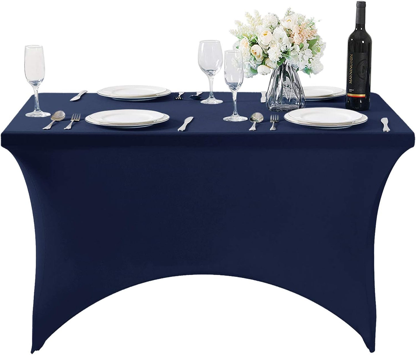 SuperO Waterproof Spandex Table Cover for 4FT Table Universal Fitted Stretch Tablecloth for Party, Banquet, Wedding and Events-Navy