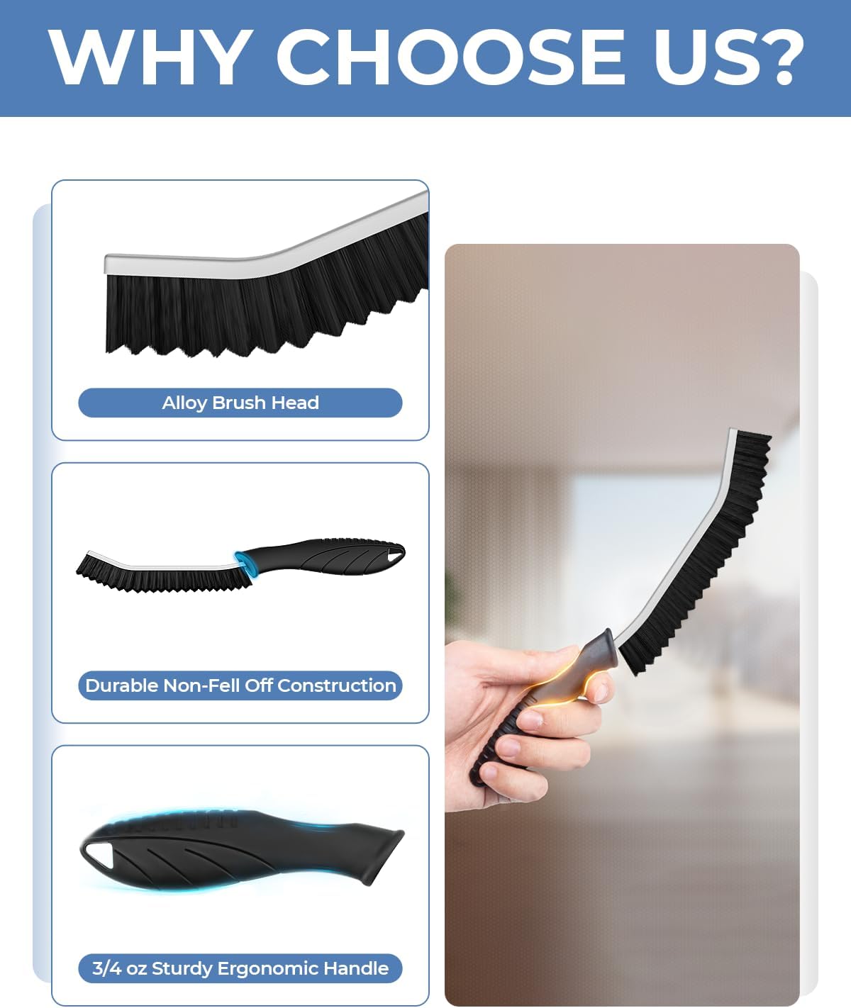 Crevice Cleaning Brushes, Cleaner Scrub Brush Tool for Hard to Reach Tight Space, Home Essentials, Serrated Scrub Brushes, Cleaning Supplies for Shower, Bathroom, Kitchen, Toilet (6, Black)