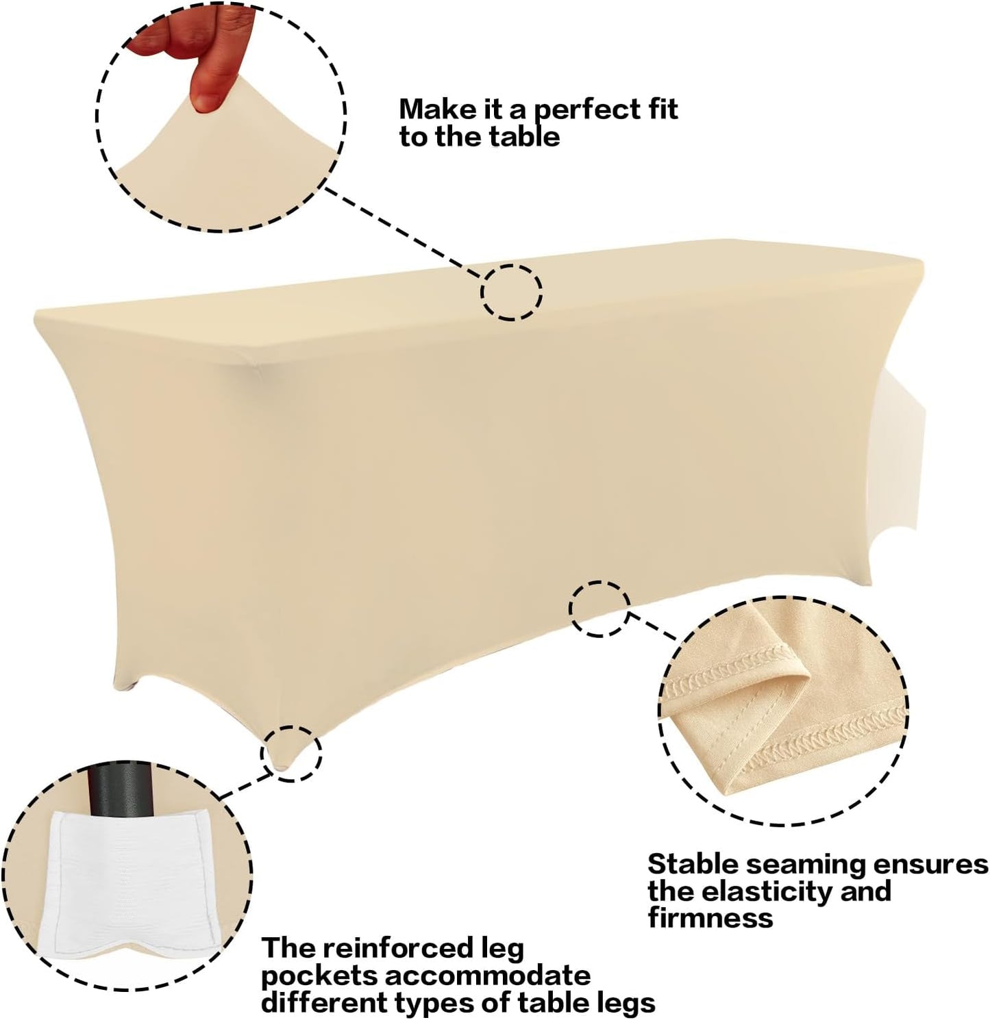 IVAPUPU 2 Pack 8FT Table Cloth for Rectangular Fitted Events Stretch Champagne Table Covers Washable Cover Spandex Tablecloth Protector for Party, Wedding, Cocktail, Banquet, Festival