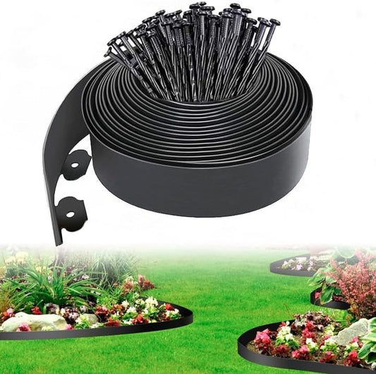 4 in Tall Landscape Edging, 20FT Plastic Garden Border Edging with 30 Anchoring Spikes, Landscape Edging Kit for Garden, Flower Beds and Lawn (Black, 4In x 20FT)