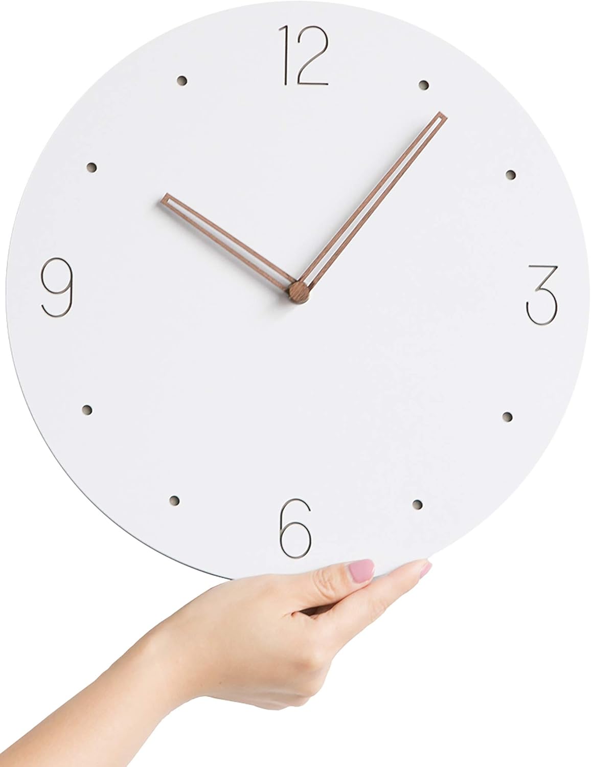 Stephanie Imports Modern Minimalist Wood on White Silent Wall Clock