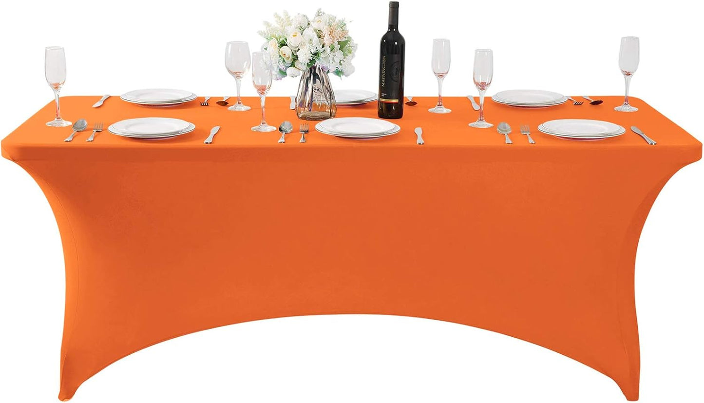 SuperO 2Pack Waterproof Spandex Table Cover for 6FT Table Universal Fitted Stretch Tablecloth for Party, Banquet, Wedding and Events-Orange