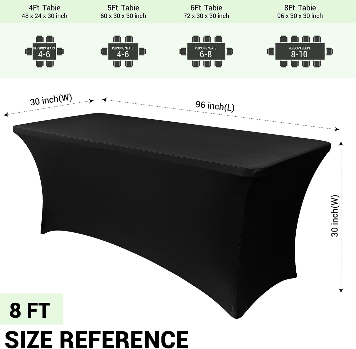 Obstal 8ft Stretch Spandex Table Cover for Standard Folding Tables - 2 Pack Universal Rectangular Fitted Tablecloth Protector for Wedding, Banquet and Party, Black