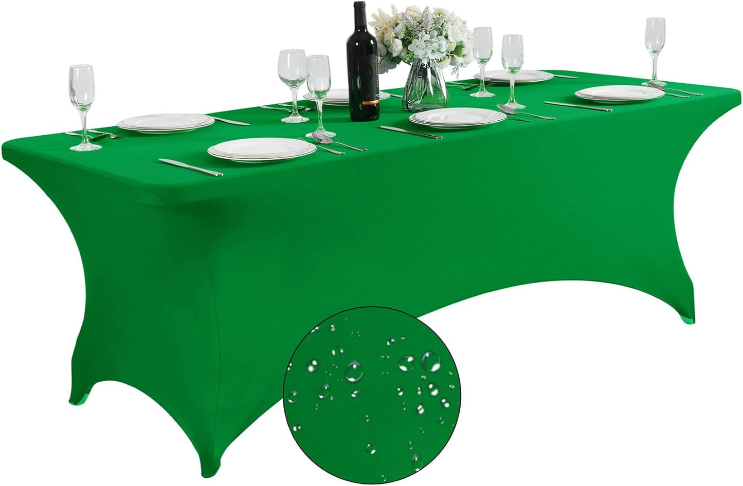 SuperO Waterproof Spandex Table Cover for 8FT Table Universal Fitted Stretch Tablecloth for Party, Banquet, Wedding and Events-Emerald