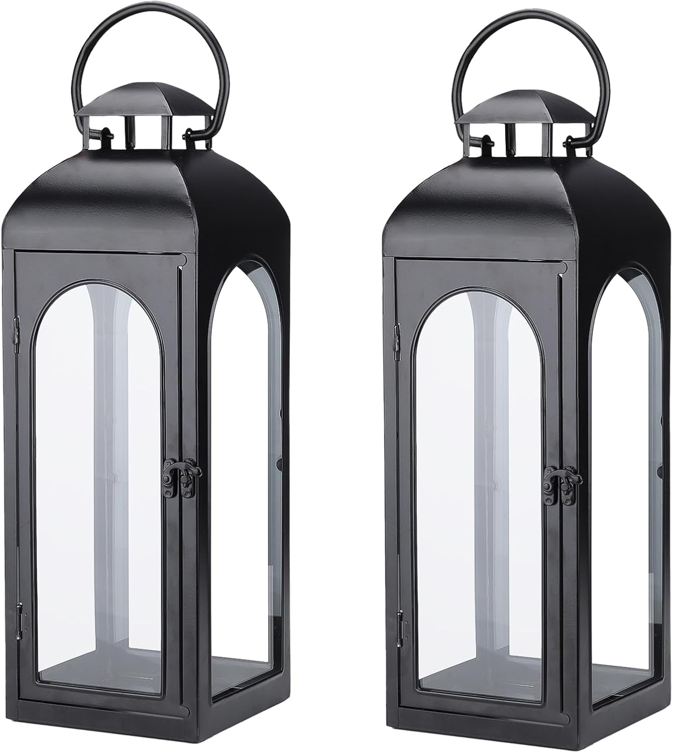 Bdor 2 Pack Large Luxury Lantern Decorative Tall 20 Inches Black Metal Hurricane Lanterns with Tempered Glass Panels for Front Porch,Tabletop, Mantle, Wall Hanging, or Garden, Indoor & Outdoor Décor