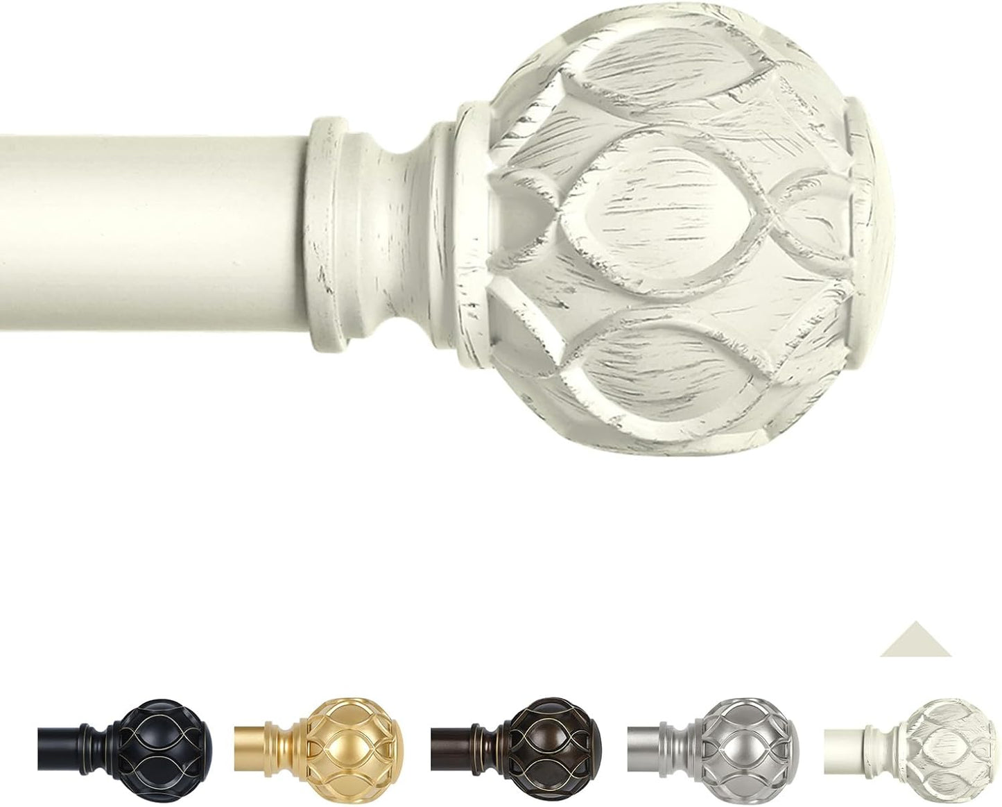 White Farmhouse Curtain Rods for Windows:72-144" Heavy Duty Adjustable Curtain Rod for Bedroom Living Room,Boho Decorative Rustic Drapery Rods with Vintage Coastal Texture Finial,Antique White