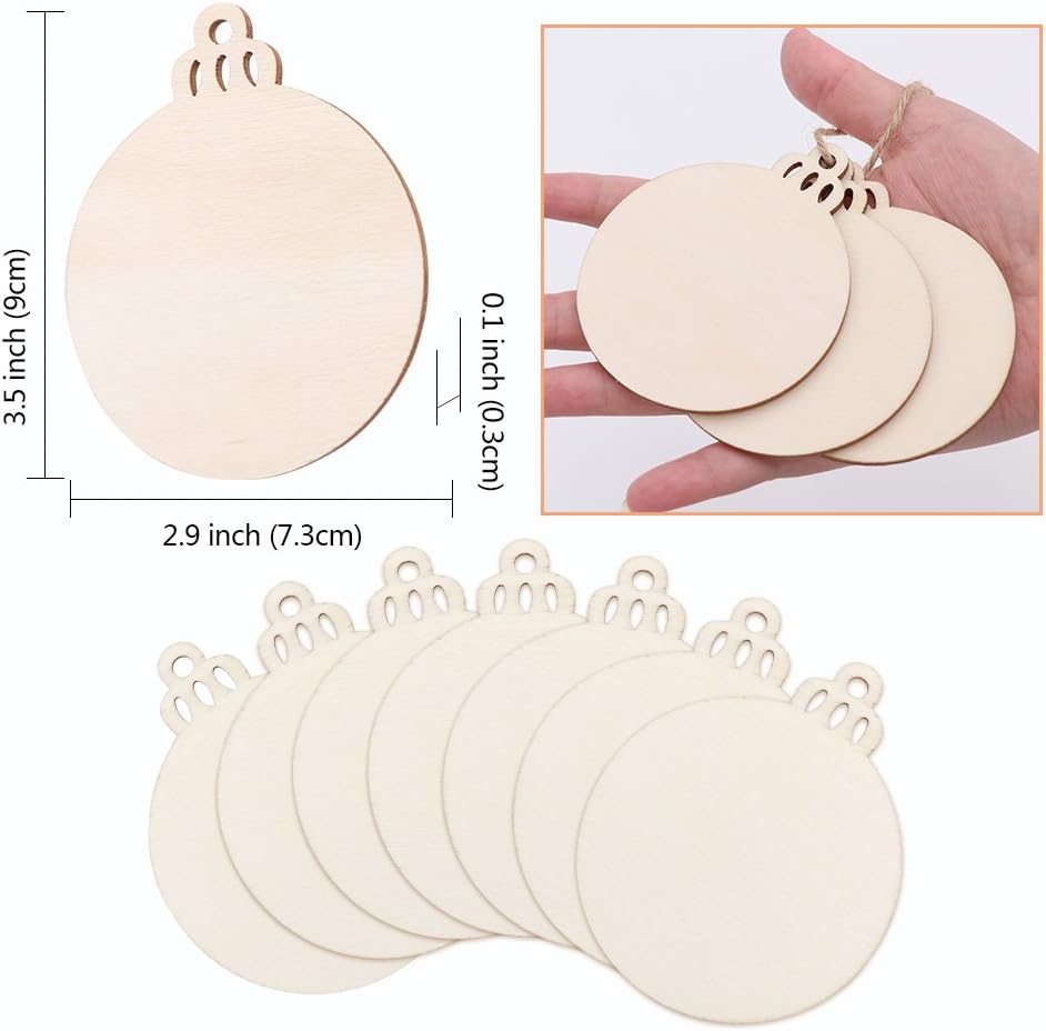PartyTalk 30pcs Round Wooden Discs with Holes, 3" Unfinished Predrilled Natural Wood Slices for Crafts Centerpieces, Wooden DIY Christmas Ornaments Hanging Decorations