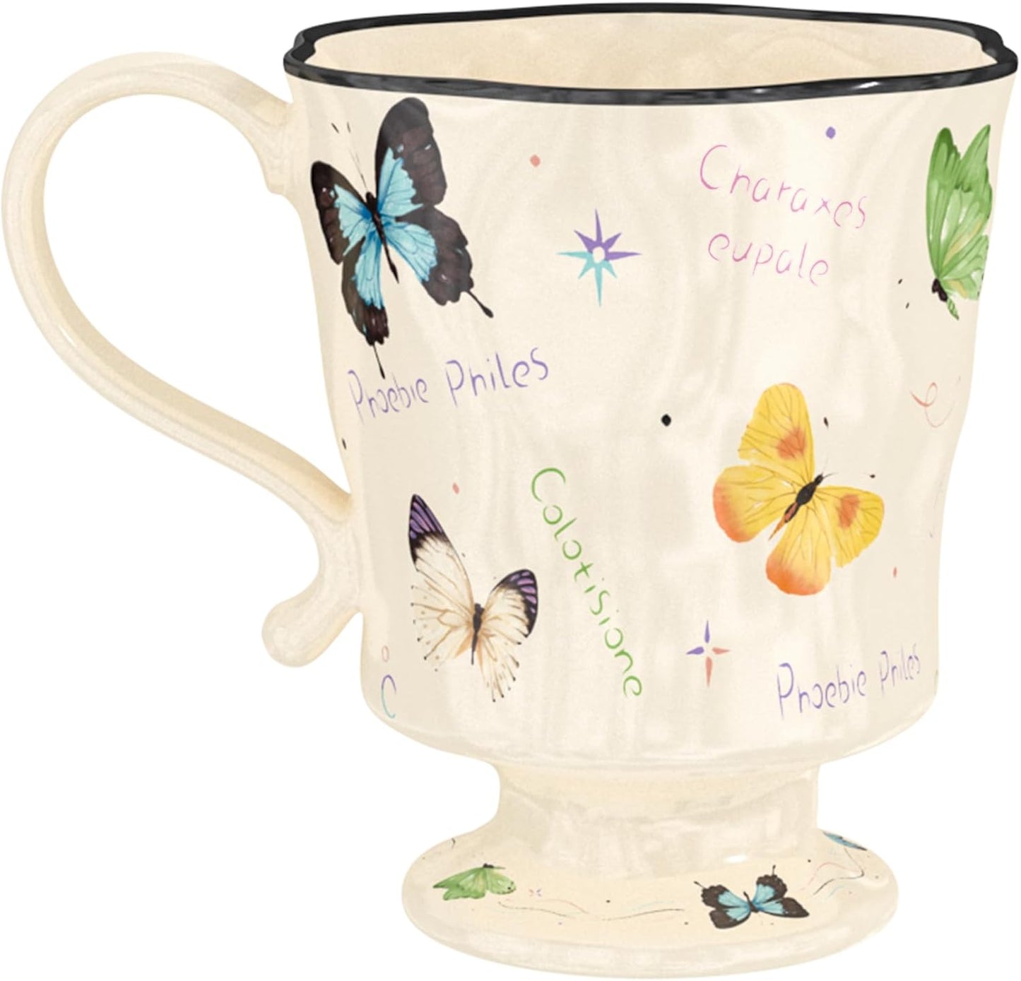 360ml -12.17oz Painted Butterfly Ceramic Mug - Cute Coffee Cup for Latte, Espresso - Gift for Women, Dishwasher Safe