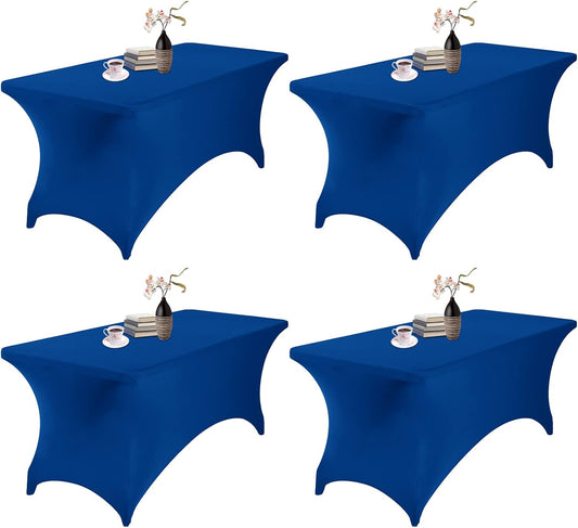 4Pack Spandex Waterproof Table Covers 6ft，Spandex 6ft Waterproof Table Cover for Party,Wedding, Banquet, and Events(Classicbule)