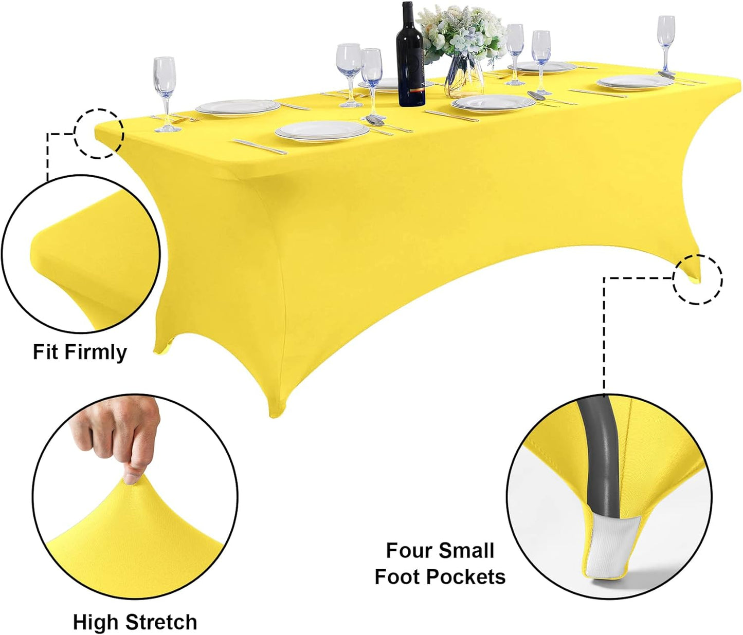 SuperO 2Pack Waterproof Spandex Table Cover for 8FT Table Universal Fitted Stretch Tablecloth for Party, Banquet, Wedding and Events-Yellow