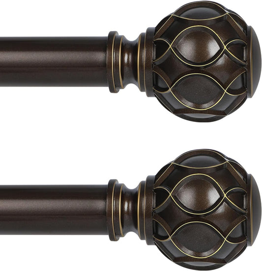 Bronze Farmhouse Curtain Rods for Windows:Heavy Duty Adjustable Curtain Rod for Bedroom Living Room,Boho Decorative Rustic Drapery Rods with Vintage Coastal Finial,Antique Bronze 2 Pack 18-45"