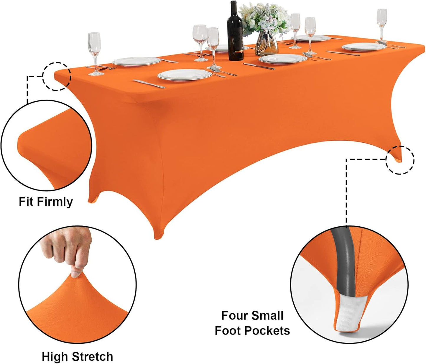 SuperO 2Pack Waterproof Spandex Table Cover for 6FT Table Universal Fitted Stretch Tablecloth for Party, Banquet, Wedding and Events-Orange