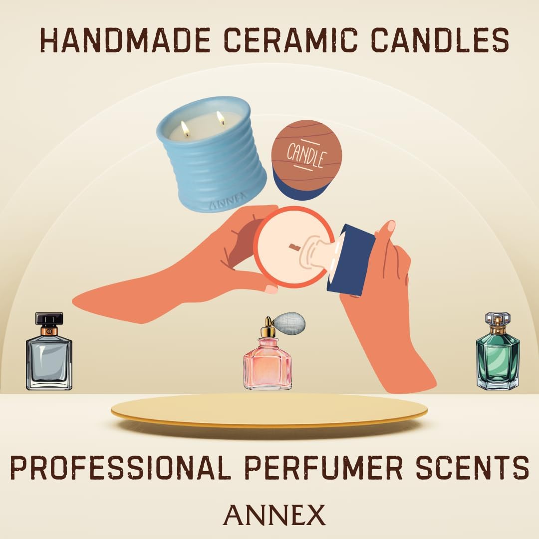 Scented Luxury Candles in Handmade Ceramic Jars, Soy Wax | Day On The Sea – Cypress & Cedar, Large Candle | Non Toxic, 2 Wicks, Reusable Big Blue Jar | Natural Spring Aromatherapy for Women & Men