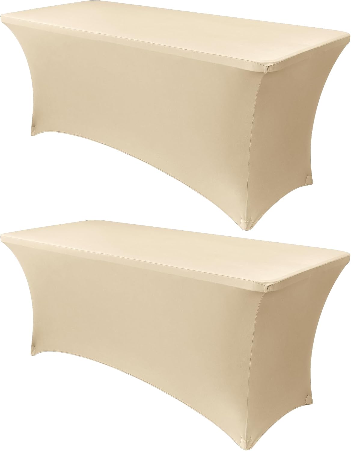 Obstal 8Ft Stretch Spandex Table Cover for Standard Folding Tables - 2 Pack Universal Rectangular Fitted Tablecloth for Party, Banquet, Events, Trade Show (Champagne, 96L x 30W x 30H Inches)