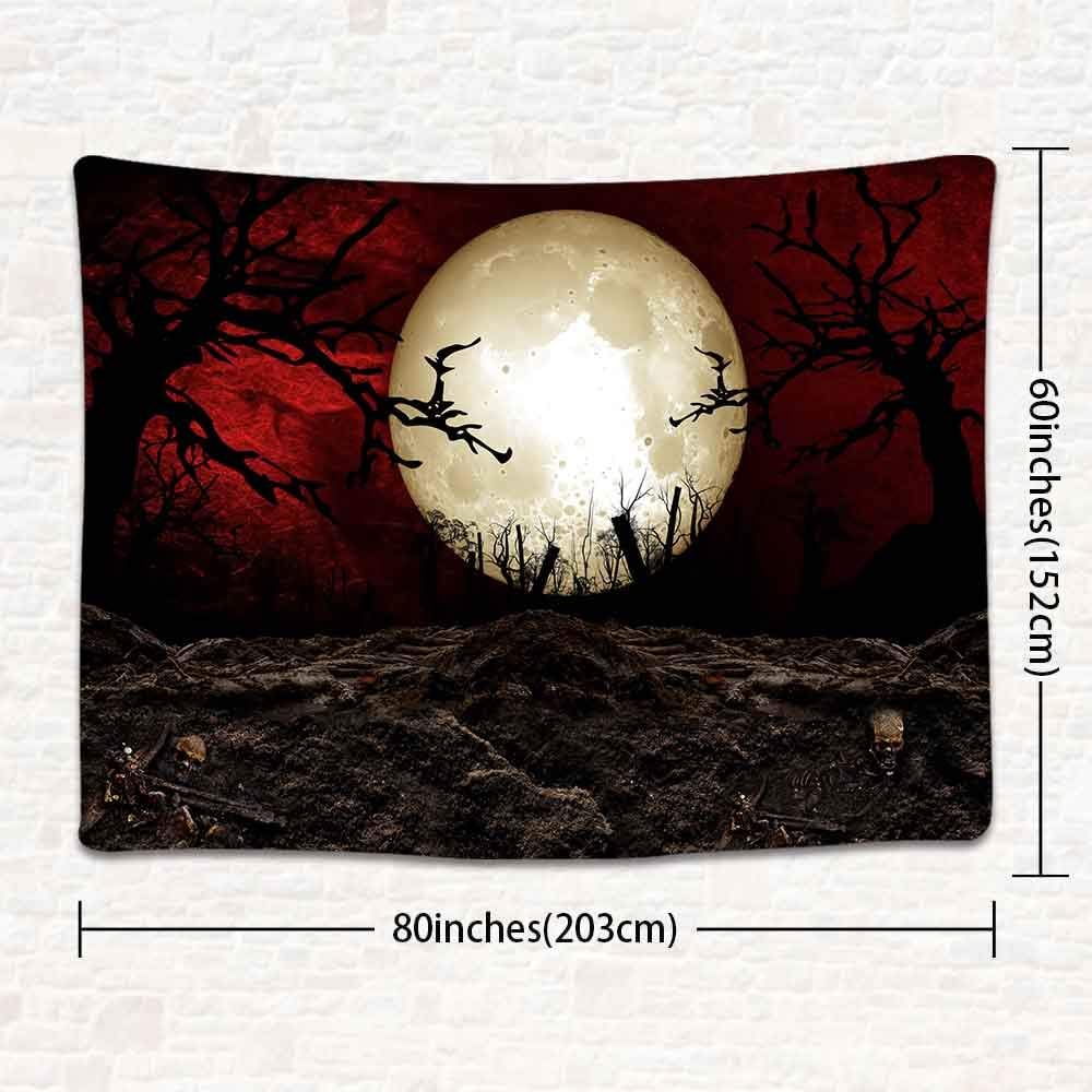 SHRAPHY Full Moon Tapestry Moon Horror Cemetery Scarlet Sky Tapestry Event Bedroom Home Decor 80X60 Inches GTLSUH123