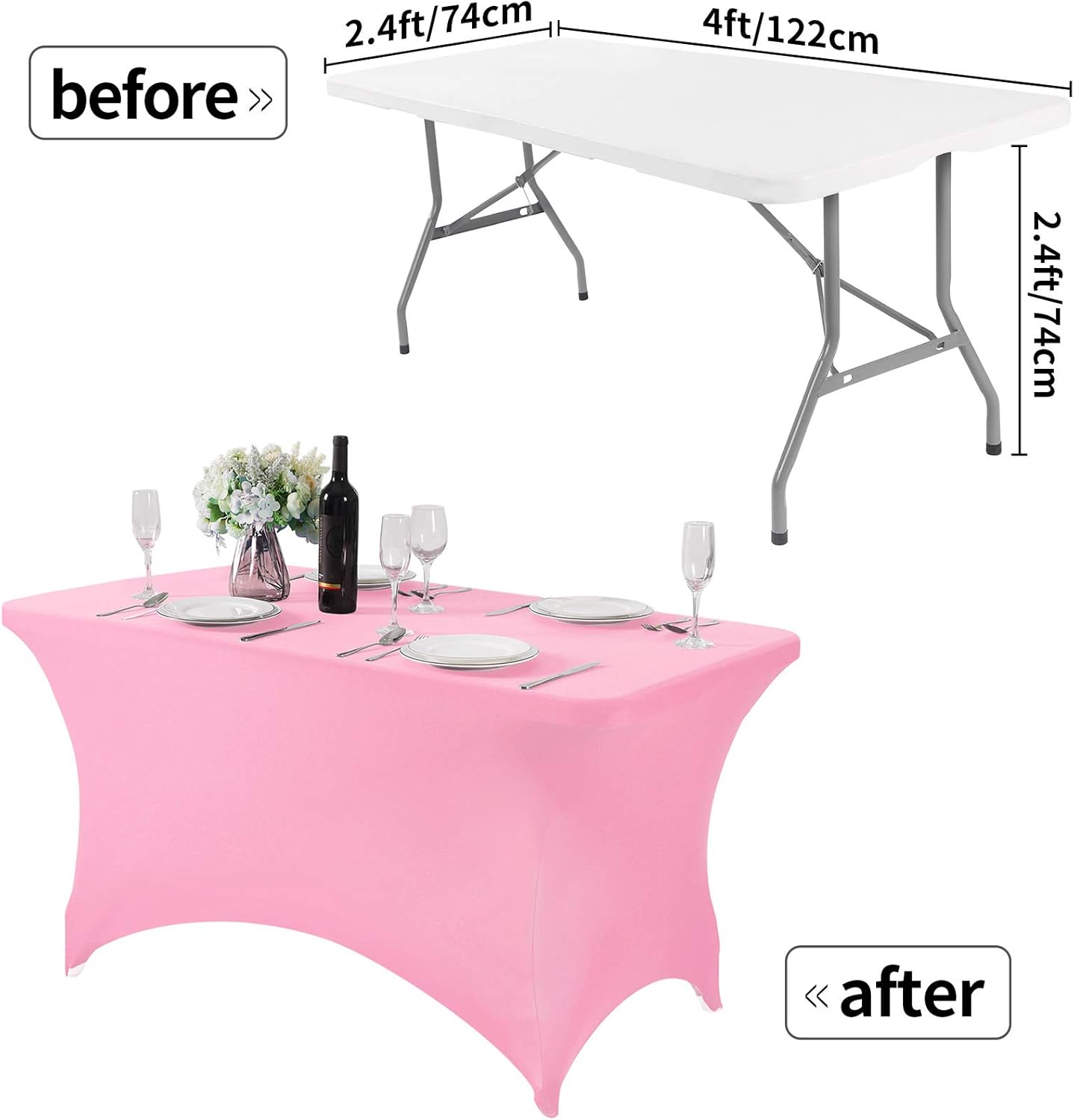Spandex Table Cover for 4FT or 6ft or 8ft Table Universal Fitted Stretch Tablecloth for Party, Banquet, Wedding and Events-Pink