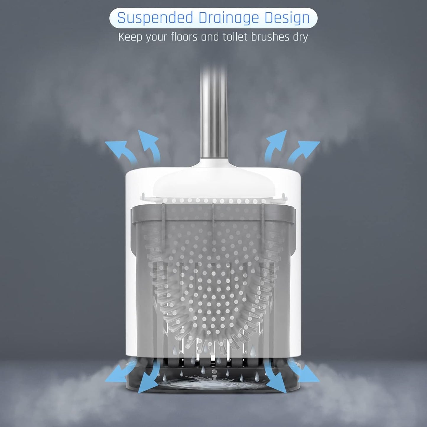 Sellemer Toilet Brush and Holder Set for Bathroom, Flexible Toilet Bowl Brush Head with Silicone Bristles, Compact Size for Storage and Organization, Ventilation Slots Base (1 Pack, Multicolor)