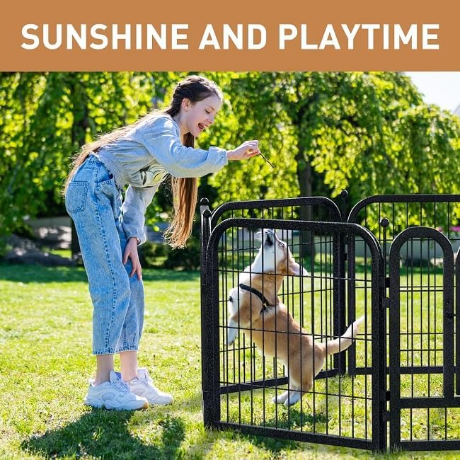 Metal Dog Playpen, 45" Inch Height 16 Panels, Large Dog Fence for Large/Medium/Small Dogs Indoor & Outdoor Bliss, Perfect Dog Pen for Camping, Yard and RV | Black-Silver