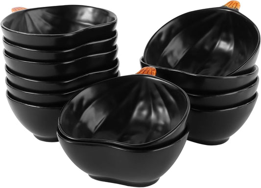 Kolewo4ever 12 Pieces Fall Ceramic Pumpkin Bowl 6 Ounces Ramekins Small Pumpkin Shaped Bowls Orange Dinnerware Decoration for Fall Halloween Serving Dip, Sauce, Condiments,Snack (Black)