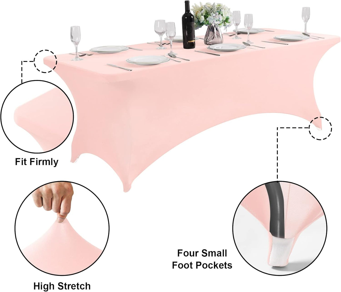 SuperO Waterproof Spandex Table Cover for 4FT Table Universal Fitted Stretch Tablecloth for Party, Banquet, Wedding and Events-Blush Pink