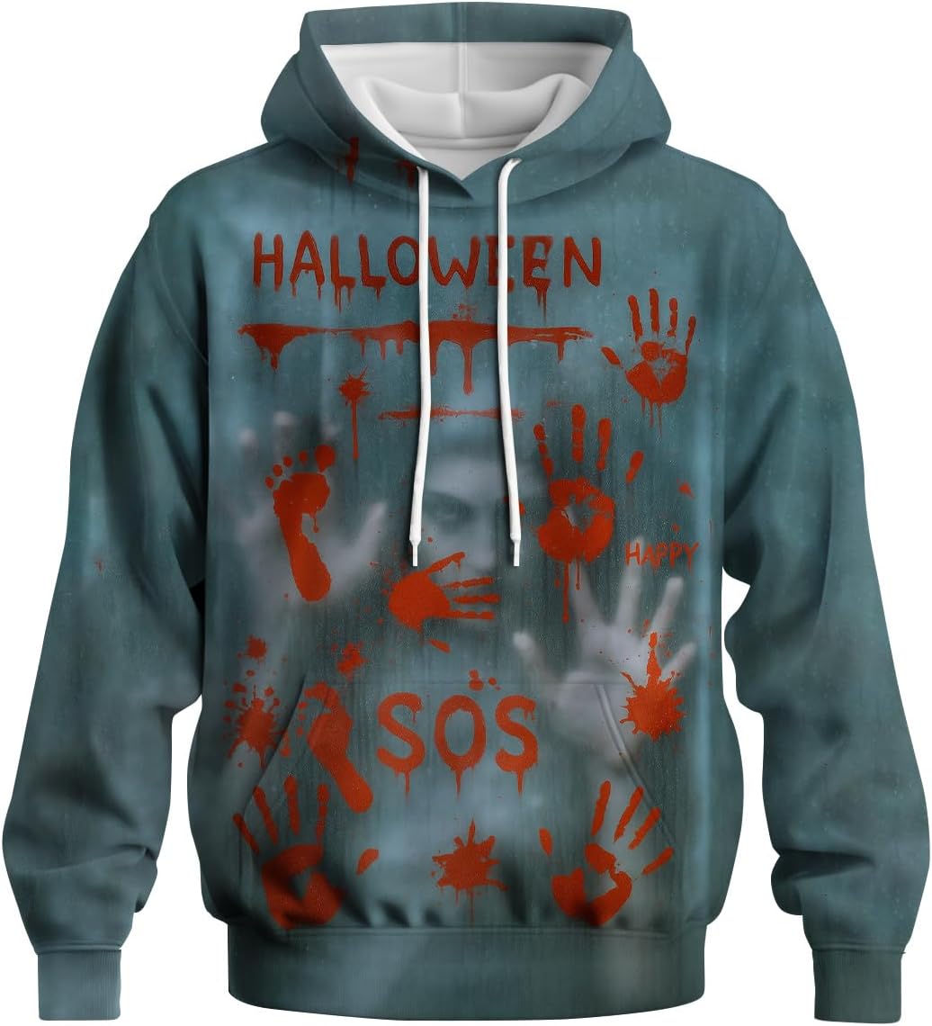 LAOLIUSN Novelty Long Sleeve Hoodie Funny Fashion Bloody Sweatshirts