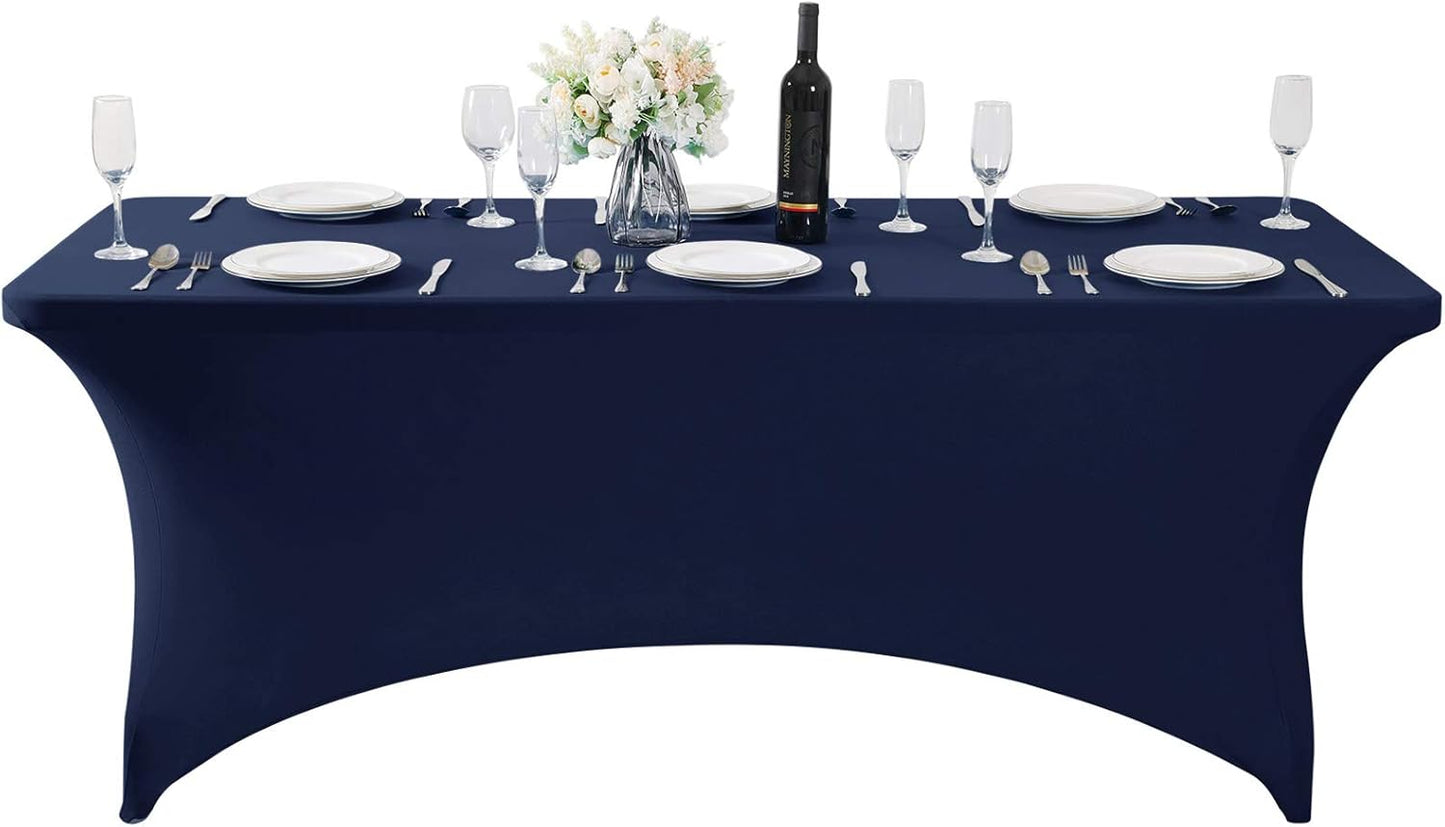 SuperO Waterproof Spandex Table Cover for 6FT Table Universal Fitted Stretch Tablecloth for Party, Banquet, Wedding and Events-Navy