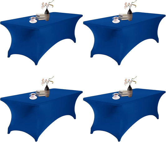 4Pack Spandex Waterproof Table Covers 8ft，Spandex 8ft Waterproof Table Cover for Party,Wedding, Banquet, and Events(Classicbule)