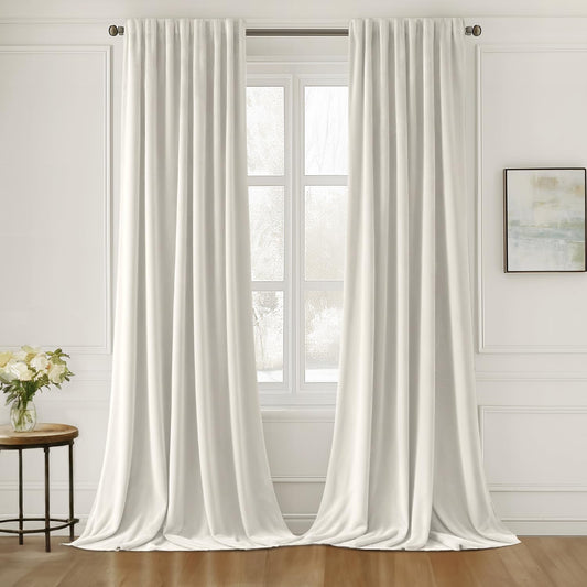 MIULEE Ivory White Velvet Curtains 90 inches Long 2 Panels - Luxury Pinch Pleated Room Darkening Window Drapes for Bedroom Living Room Thermal Insulated Super Soft, Back Tab Rod Pocket Elegant Decor