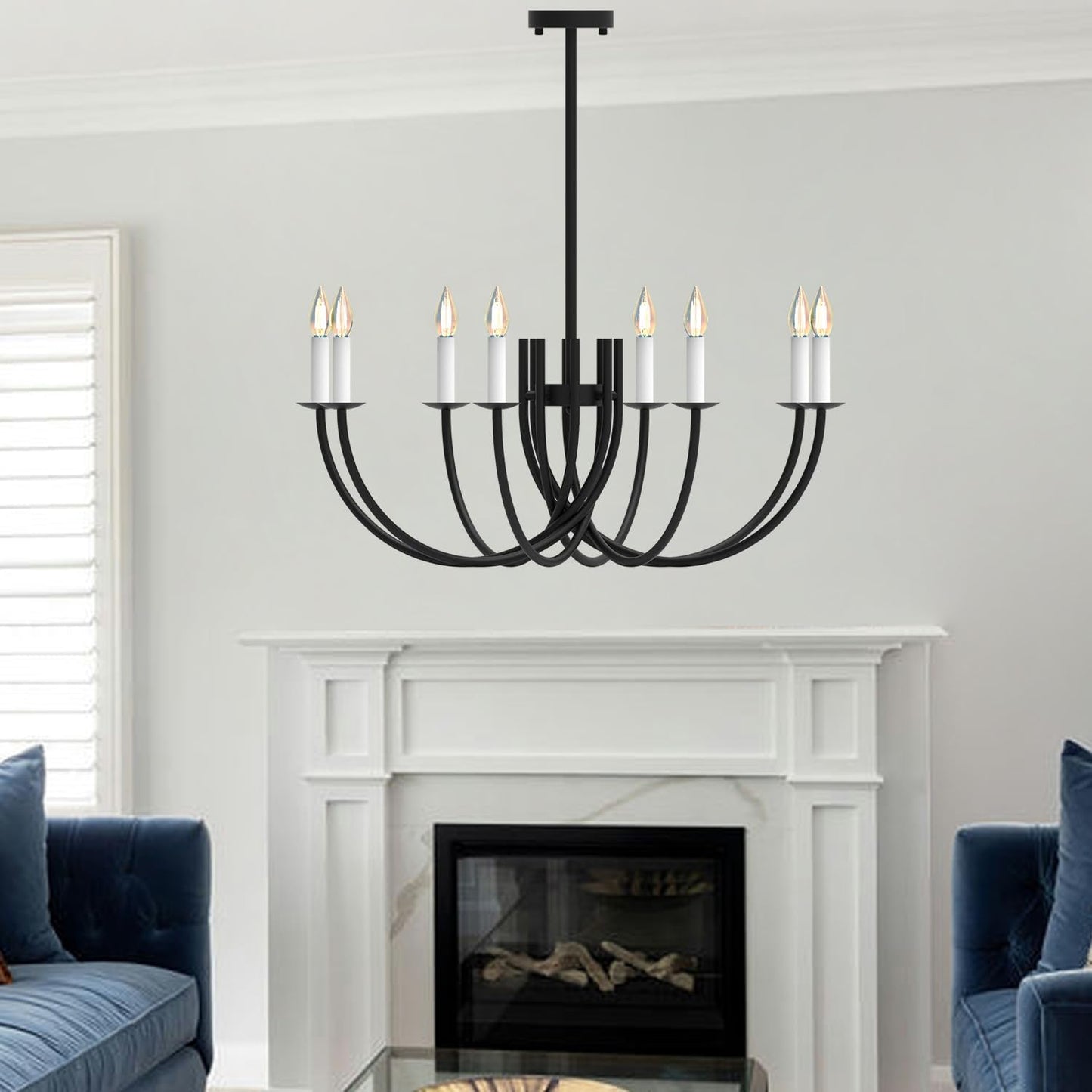 Large Black Chandeliers Light Fixture, Modern Candle Pendant Lighting, Round LED Hanging Lamp Ceiling for Bedroom Living Room Dining Room Kitchen Island Farmhouse (Black-C 8Lights)